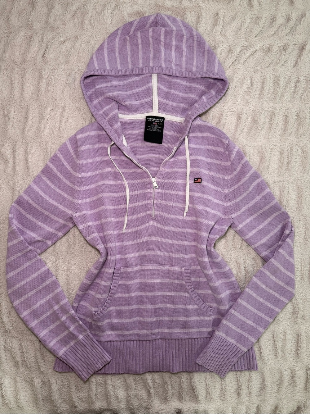 Polo Jeans Co Ralph Lauren Purple Striped Knit Hoodie Size S